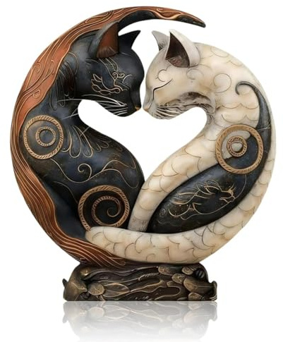 Clyrax Katze Deko, 2D Flache Katzenfigur, Süßes Yin Yang Katzen Deko Geburtstag, Katzendeko Geschenk, Geschenk für Katzenliebhaber, Schreibtischdekoration für Zuhause und Büro, 21x18x1.5cm