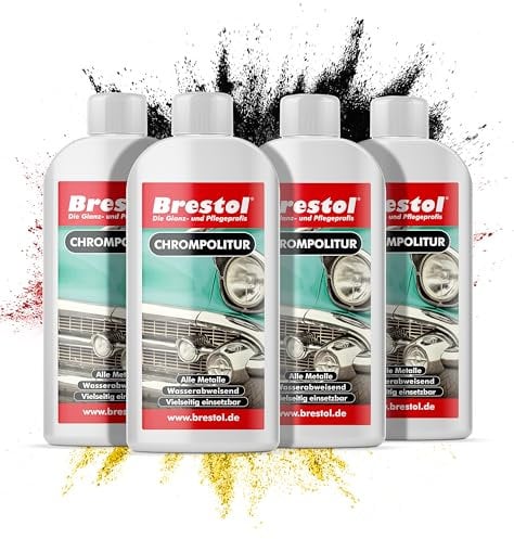 BRESTOL® Chrompolitur 4x250ml - Chromreiniger & Chrompflege, Hochglanz für Chromflächen, pflegt angelaufene Stellen - Entfernt Korrosion, hartnäckige Ablagerungen, Fingerabdrücke und Verunreinigungen