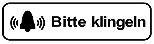 Türschilder24 Bitte klingeln Aufkleber/Türaufkleber/Türschild/PVC Hinweisschild 180mm x 50mm Weiß/Schwarz selbstklebend