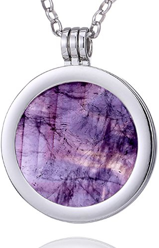 Morella Damen Halskette 70 cm Edelstahl und Anhänger mit Edelstein Amethyst Coin 33 mm Chakren Scheibe in Schmuckbeutel