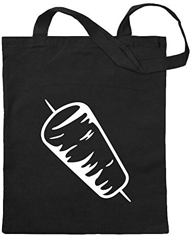 Kiwistar - Baumwolltasche - schwarz - Drehspieß - Döner - Tragetasche Stoffbeutel Umhängetasche Langer Henkel
