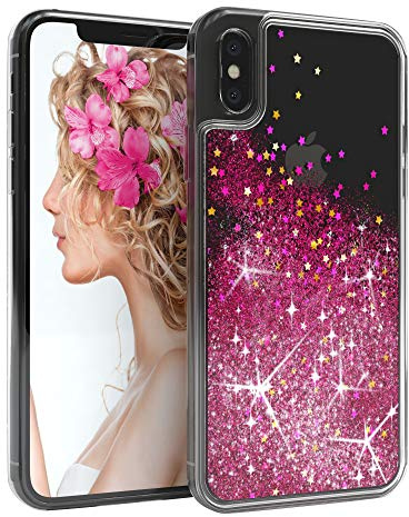 EAZY CASE Hülle kompatibel mit iPhone XS Max Schutzhülle mit Flüssig-Glitzer I I Handyhülle, Schutzhülle, Back Cover mit Glitter Flüssigkeit, aus TPU/Silikon, Transparent/Durchsichtig Pink