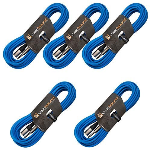 VisioSound 5 x Male XLR to 6.35mm Stereo TRS Jack Lead/Balanced Signal/Audio Patch Cable (Blue, 10m, Pack of 5)