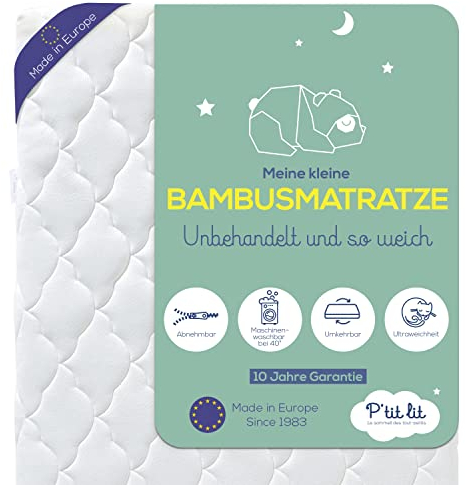 P'TIT LIT - Matelas Enfant/Bébé Bamboo - 70x140 cm - Viscose Douce et Absorbante - sans Traitement Chimique - Déhoussable - Oeko Tex® - Fabrication Française