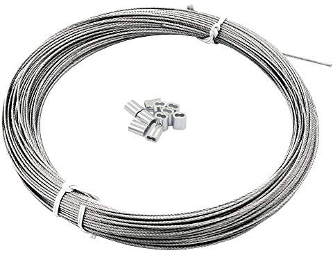 DGOL 100 feet 5/128 inch (1 mm) Picture Hanging Wire, 304 Stainless Steel 35 lbs Fishing Leader Line 100 ft, with 10pcs Sleeves Stops