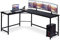 COSTWAY Bureau d'angle en L avec Support PC Central, Poste de Travail Industriel Bureau Informatique Cadre en Fer, Table d'Ordianteaur pour Bureau, Salon, 168 x 125 x 74 cm(Noir)