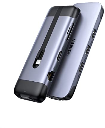 UGREEN HUB USB C 9 En 1 a HDMI 4K, 3 Puertos USB 3.0, Lector Tarjeta SD TF, Gigabit Ethernet, VGA 1080P, 100W Power Delivery Compatible Macbook Pro Air M1 2020 iPad Pro Galaxy S21 Chromecast Google TV