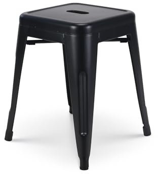 Kosmi Tabouret en métal Noir Mat - Hauteur 46 cm