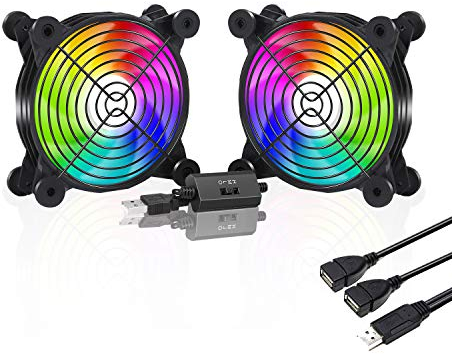 upHere U1207P-2 Ventilador USB (Control de Velocidad múltiple, LED de Colores, con protección de Rejilla metálica, Ventilador de 120 mm para PC/Caja de televisión/Receptor/Cabina AV, PS4/router)