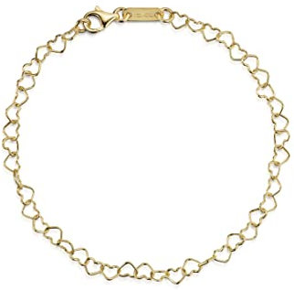 Amberta Allure Womens 9K Gold Heart Bracelet: 7.5 inch Adjustable Yellow Gold