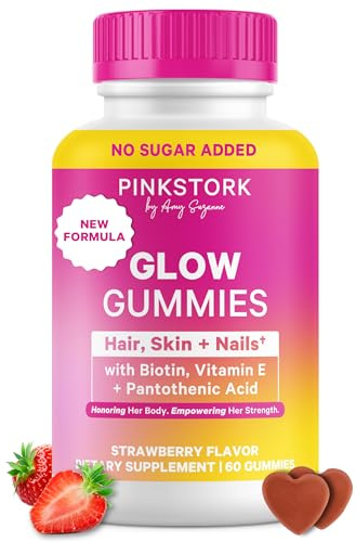 Pink Stork Total Glow Gummies for Women – Hair, Skin & Nails Vitamin with Biotin, Vitamin A, B6, B12, Folate, Zinc & More – Support for Radiant Skin, Strong Nails, and Healthy Hair – 60 Berry Gummies