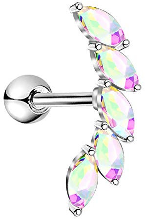 OUFER 16G Cartilage Boucle d'oreille Helix Piercings Argent Studs AB CZ Brillant Acier Inoxydable Tragus Conch Lobe Supérieur de l'oreille Bijoux Femme