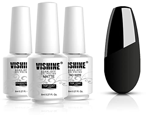 Vishine UV LED Gel auflösbarer Nagellack 8ml kit Top Base coat & Matte Top Coat, 1er Pack (3 Stück)