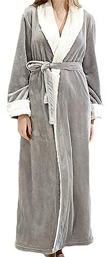 XiinxiGo Accappatoio da Donna Uomo in Morbido Pile Vestaglia Lunga Donna in Pile con Cintura Accappatoio Flanella Invernale,Grigio,M