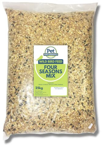 Pet Performance Four Season Wild Bird Seed 25kg - All Year Round Feed With Black Sunflower Seeds for Birds - 100% Natural Nutritional Bird Seed for Small Garden Birds