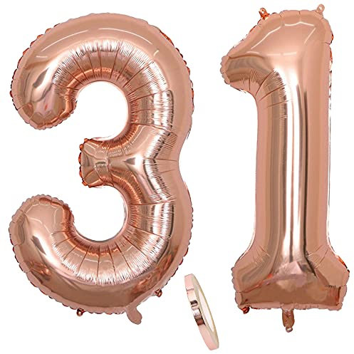Folienballon Zahl Deko Rose Gold 31 für Frau Frauen, XXL 100cm Riesen Nummer Aufblasbar Helium Ballon Figuren Zahlen Luftballons Geschenk für 31. Jahre Geburtstag Hochzeit Jubiläum Party Dekoration