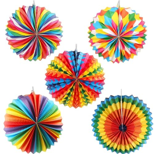 Bluelves Laterne mit Bunten Motiven,5 Stück Bunten Papierlaterne für Sankt Martin und Halloween,Lampions,Martinslaterne für Kinder Laternenumzug