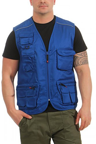 Mivaro Herren Safari-Weste Outdoor Arbeitsweste mit vielen Taschen S-5XL | 80 % Polyester mit 20 % Baumwolle, neun Taschen, sieben mit Klett, zwei mit Zipper, große Rückentasche