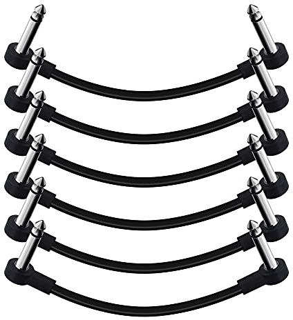 SONICAKE 6 Inch Guitar Patch Cable Guitar Effect Pedal Cables Noiseless 1/4 Right Angle TS Mono Cords for Effect Pedals Black 6 Pack