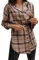 Yming Damen Kariert Shirts Langarm Freizeithemd Casual Karo Bluse mit Gürtel Oversized Khaki XL