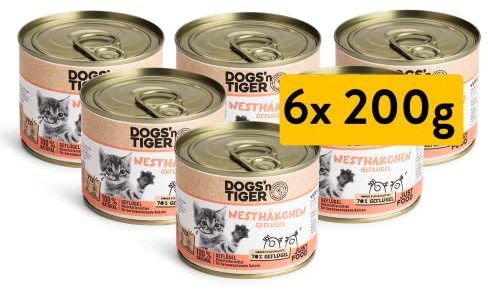 Dogs’n Tiger Junior, Kitten Premium Nassfutter, Nesthäkchen, tiergerechte Rezeptur mit 70% Fleischanteil an Geflügel – ohne Zucker, Getreide & künstliche Aromen, 6X 200g