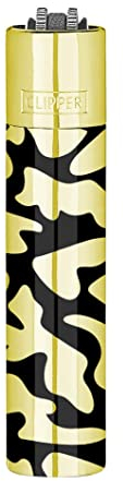 Clipper Metall Large Feuerzeug Gas - 1x Feuerzeug Edles Design inkl. Geschenk Box + DHB (Camouflage Gold)