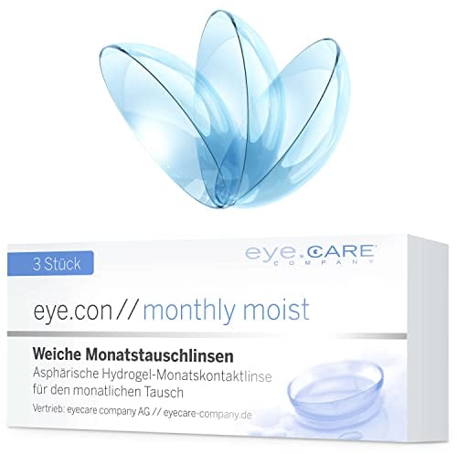 Eye.Con Monthly Moist weiche Monatslinsen – 3 Hydrogel Kontaktlinsen mit Stärke für empfindliche Augen. Contact Lenses mit 55% Wassergehalt BC 8.6mm, DIA 14.3mm (-2.25, 8.6, Millimeter, -2.25)