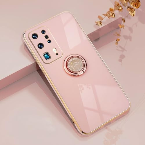 Rokmym Huawei P40 pro+ Hülle,Weiche Silikon Handyhülle mit 360 Grad Ring Ständer für Magnetische Autohalterung Metallrahmen Case Cover für Huawei P40 pro+