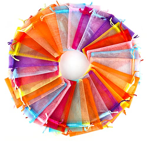 YFZYT Organzasäckchen 100 Stück, Organzabeutel Organza Beutel 17x23CM mit Satin-Kordelzug, Geschenk Säckli Schmuckbeutel für Weihnachtsfest Party und Hochzeit Groß Größe Verpackung(Bunt)