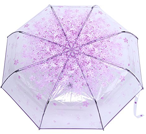 Regenschirm Transparent mit Blumen, Kinderregenschirme Kleine Mädchen Damen Regen Schirm mit Muster Blumen Leicht Durchsichtig Windfest Reiseschirm Durchmesser 93 cm (Helles