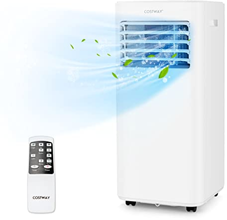 COSTWAY 7000/9000BTU Portable Air Conditioner, 4 in 1 Mobile Cooler, Dehumidifier, Fan with Sleep Mode, 24H Timer, 2 Fan Speed, Remote Control, LED Display, Child Lock & Window Kit (9000BTU)