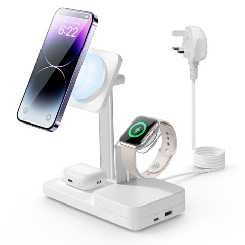 ESR 65W 5-in-1 GaN Charging Station, Designed for MagSafe Charger Stand, Magnetic Wireless Charger for iPhone 16/15/14/13/12 Series, AirPods 4/3/AirPods Pro, and USB A/C Devices, White