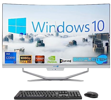 SIMPLETEK – Ordinateur tout-en-un 27 incurvé | Processeur Intel i7 10 Gen | Carte vidéo GT730 4 Go | Windows 10 | 16 Go RAM 960 Go SSD | Idéal pour les graphiques, les jeux, le travail