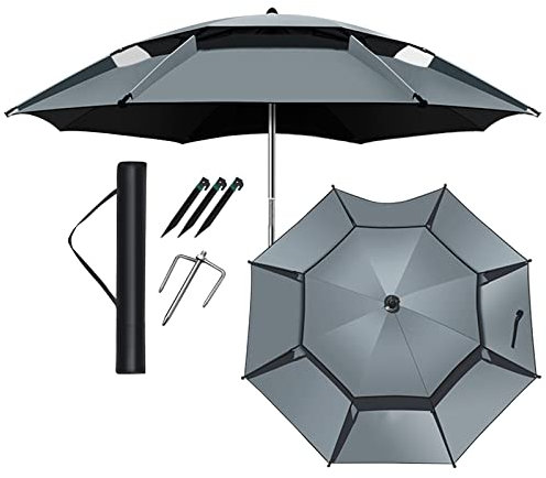 Parasols Jardin Parasol Parapluie Portable Plage Parasol Extérieur Parasol Double Couche Parapluie De Pêche, Ventilation, Imperméable À L'eau, Écran Solaire, Rotation À 360°, Indispensable P