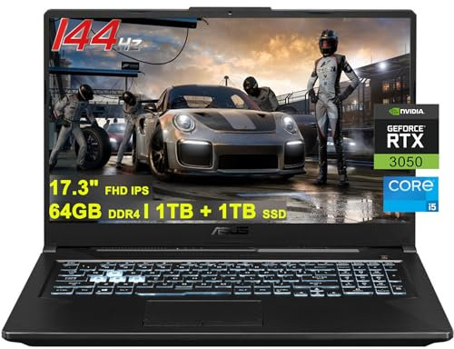 Asus TUF F17 Gaming Laptop | 17.3 FHD 144Hz | Intel 6-Core i5-11400H >i7-10870H | 64GB DDR4 1TB + 1TB SSD | GeForce RTX 3050 4GB Graphic | Backlit Thunderbolt4 Win11 Nero + 32GB MicroSD Card