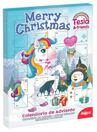 dekora - Adventskalender Schokolade | Kinder-Adventskalender Einhorn TESIA im Schnee - 50g