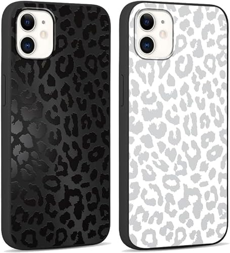 Yoedge 2 Stück HandyHülle für iPhone 12 Mini Hülle 5,4, Schutzhülle für iPhone 12 Mini Case 3D Leopard Muster Design Aesthetic Mädchen Junge Geschenk Weich TPU Silikon Stoßfest Cover, Schwarz