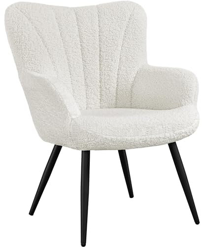 Yaheetech Modern Tub Chair, Boucle Fabric Living Room Armchair, Side Vanity Chair with Curved High Back and Thick Soft Padded Seat for Bedroom Makeup Reading Nook, Ivory