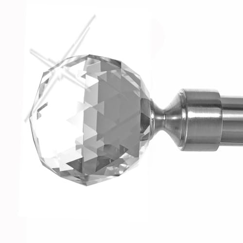 BASIT Endkappe für Gardinenstangen Ø 20mm Rohr I Endstück in Edelstahl Optik I 1 Stück Kappe I Kristall Kugel E87