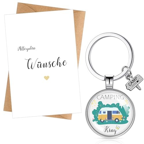 Otuuz Wohnmobil Geschenk Set Wohnwagen Deko Schlüsselanhänger Wohnwagen Schlüsselbund Camping Schlüsselanhänger mit Grußkarte Alle Guten Wünsche Umschlag für Weihnachten Geburtstag Neujahr (King)