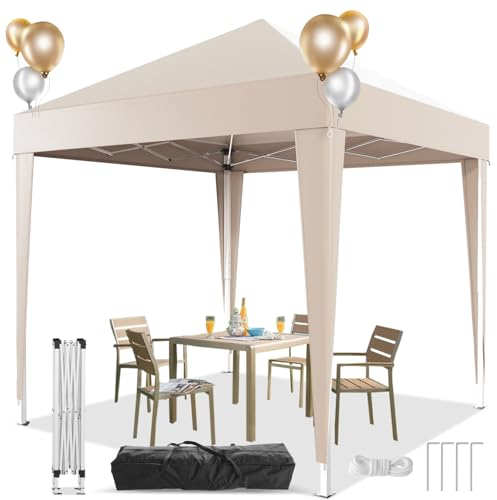 Devoko Tonnelle Pliante 2x2 Imperméable,Tonnelle de Jardin Exterieur,Tonelle pour Camping,Festival, Plage,Barnum Pliant Protection UV 50+,Réglable en Hauteur en 3 Parties,Beige