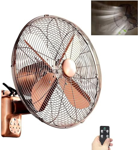 Pared del ventilador, un ventilador de metal retro para la industria nacional con mando a distancia,Ventilador industrial de 3 velocidades,potente enfriamiento,par(Size:35cm/14inch,Color:Bronce rojo)