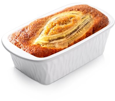 NUTRIUPS 9 x 6 Inch Rectangular Ceramic Loaf Pan for Baking Bread (White)
