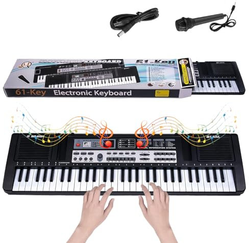 61 Keys Keyboard Piano,Built-In Speaker,Electric Keyboard for Beignners with 16 Tones-10 Rhythms-6 Demos,Kids Piano Keyboard(MQ6121)