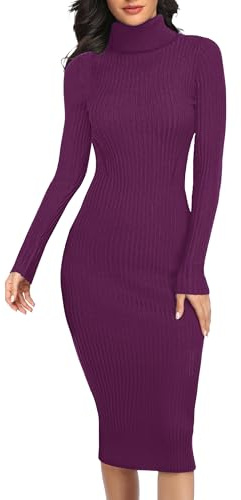 v28 Langärmeliges Strickkleid für Damen, enganliegend, gerippt, weich, Pfälz-Lila, Klein