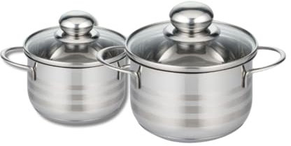 ELO 9801850 Faitout Inox à Induction, Faitout Inox 14 cm, Marmite en Inox de 12 cm, Faitout avec Couvercle en Verre, Acier Inoxydable, Verre, 12 et 14 cm