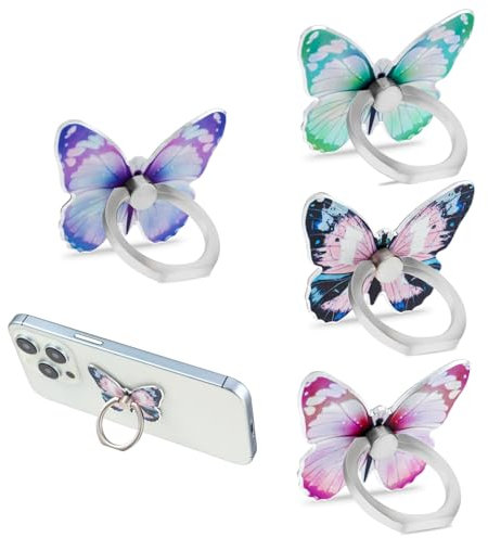 COMNICO Schmetterlings Handy Ring Ständer, 4 Stück Smartphone Fingerhalterung Netter Schmetterling 360 Grad Drehung, Griff Universeller Metall Handy Ringhalter für Mädchen Frauentelefone Oder Hüllen