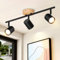 Deboola LED Deckenstrahler 3 Flammig Deckenlampe - Holz Deckenleuchte GU10 Strahler Schwenkbar Treppenhauslampe Vintage Schwarz Spotleuchte für Wohnzimmer Schlafzimmer Flur Küche Ohne Leuchtmittel