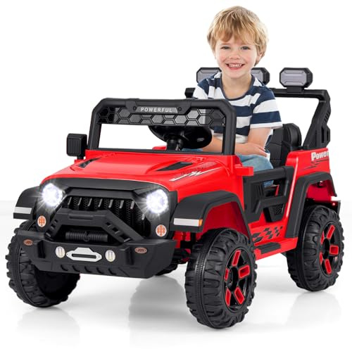 COSTWAY Elektroauto, 12V Kinderfahrzeug Elektrisch mit 2,4G Fernbedienung & USB & Licht & Musik, 1-5 km/h, für Kinder ab 3 Jahre (Rot)