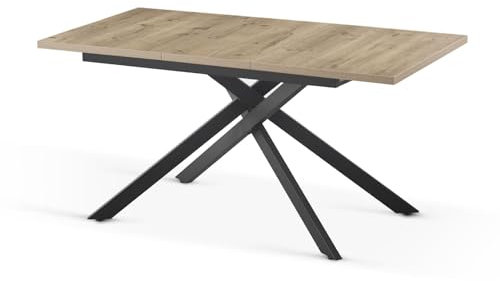 B&D home Esstisch LARS, ausziehbar 120-160 x 80 cm, 4-6 Personen Küchentisch Holztisch mit Kreuzgestell schwarz für Küche, Esszimmer, Industrial modern Design, Sandeiche Optik, 11202-XS-EISA-P